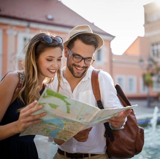 couple looking at map